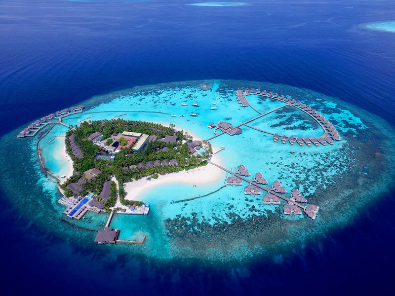 Agatti Island lagoon with white sand beach and shallow turquoise water